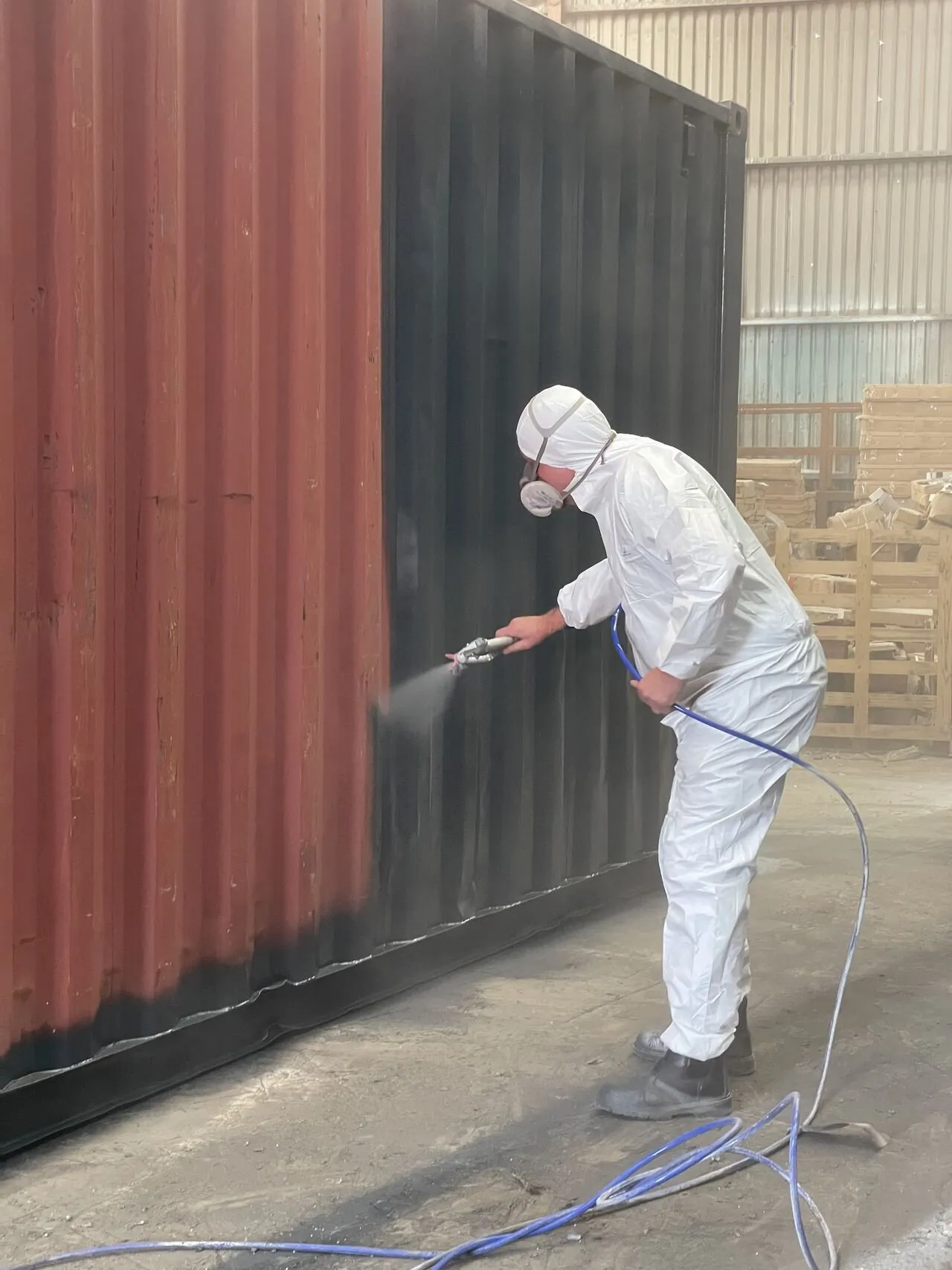 Refurbished 40ft container repainted in RAL 7016 dark grey