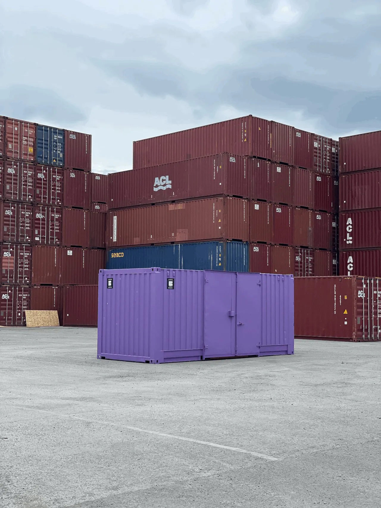 Container converted into a bright purple sports shed for a Blackpool school