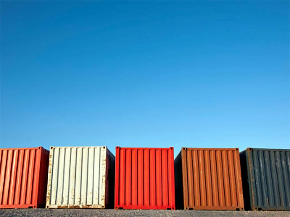 Stacked shipping containers at the Container Care depot, Garston Dock